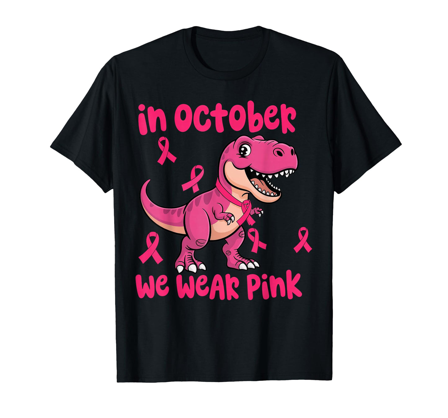 in October We Wear Pink Breast Cancer Trex for Boys Kids T-Shirt