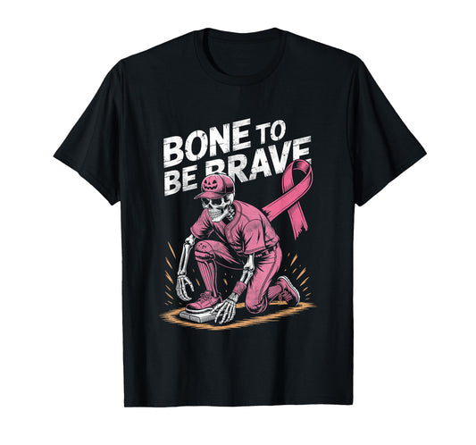 Baseball Skeleton Fighter Halloween Breast Cancer Awareness T-Shirt