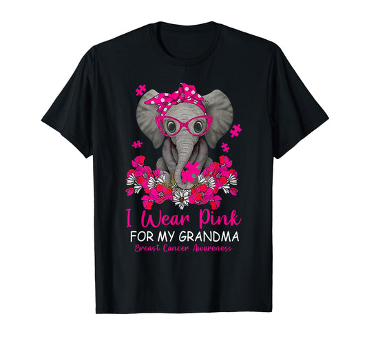 I Wear Pink For My Grandma Elephant Breast Cancer Awareness T-Shirt