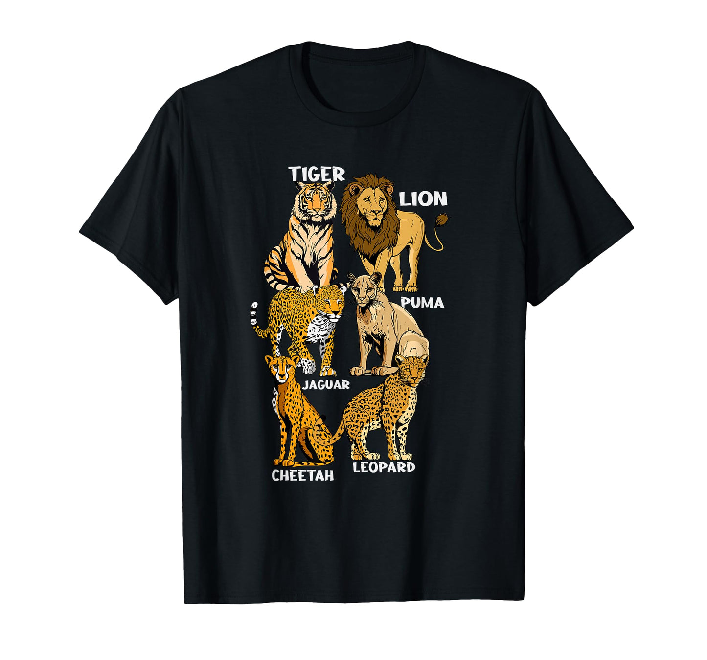 Wildcats Of The World Kids Lion Cheetah Tiger Jaguar Leopard T-Shirt