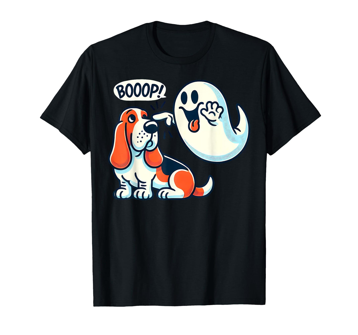 Funny Halloween Ghost Basset Hound Boop Easy Lazy Costume T-Shirt