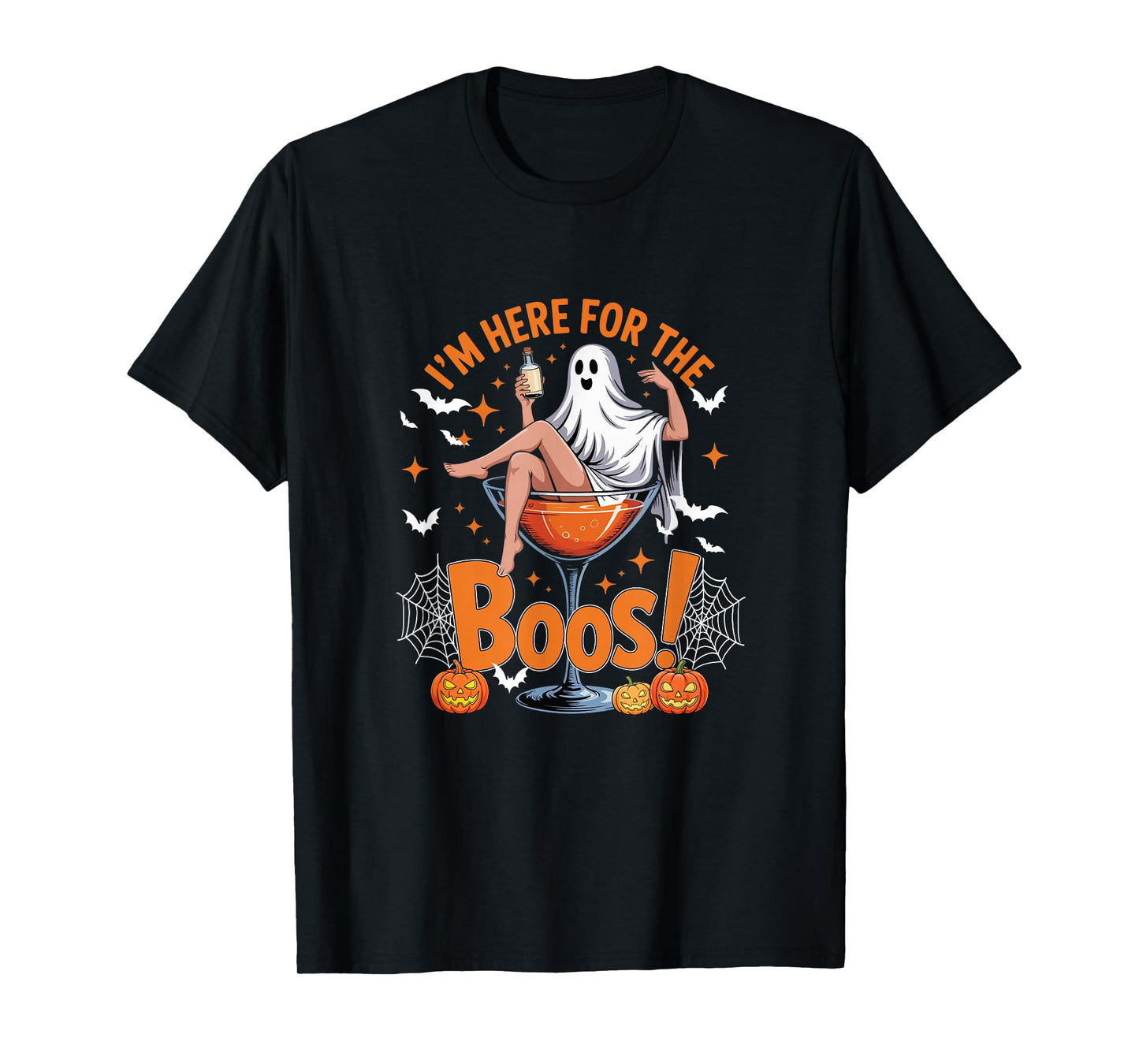 Here for Boos Halloween Women Cosplay Boo On Cocktail Glass T-Shirt