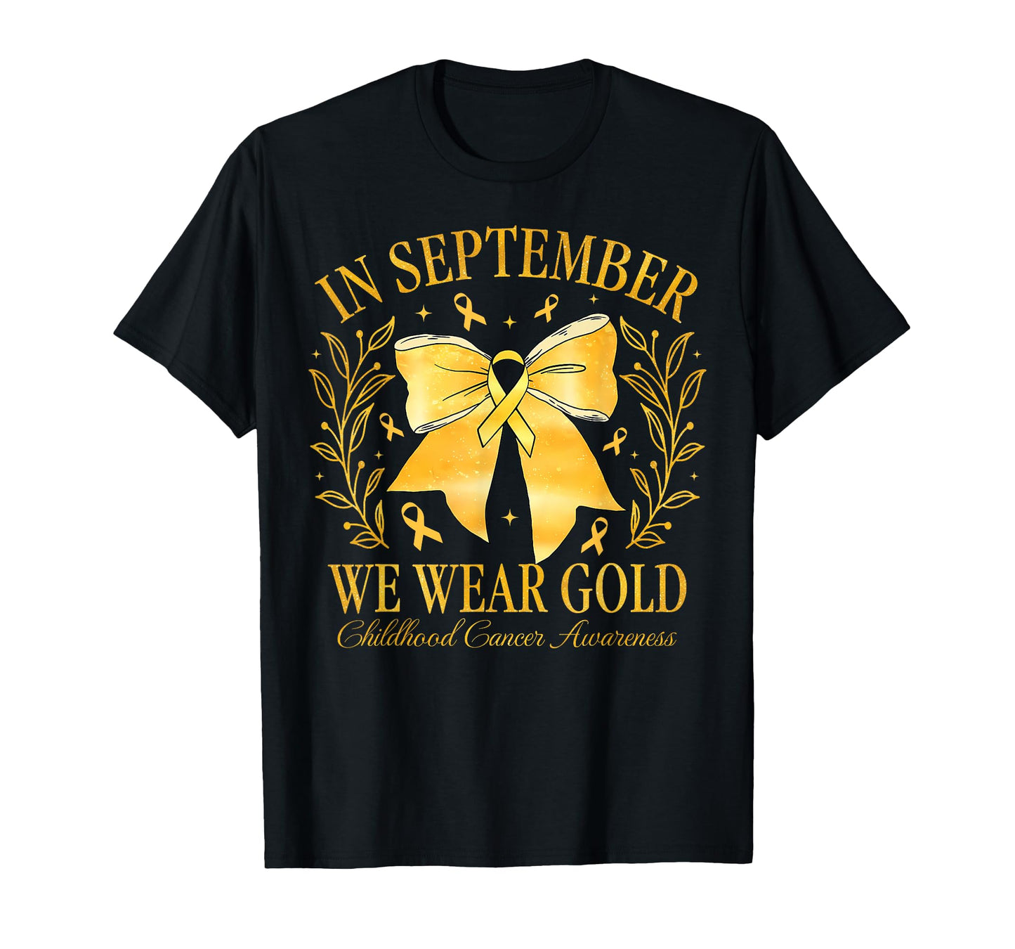 Childhood Cancer Awareness Month Gold Ribbon Coquette Bow T-Shirt