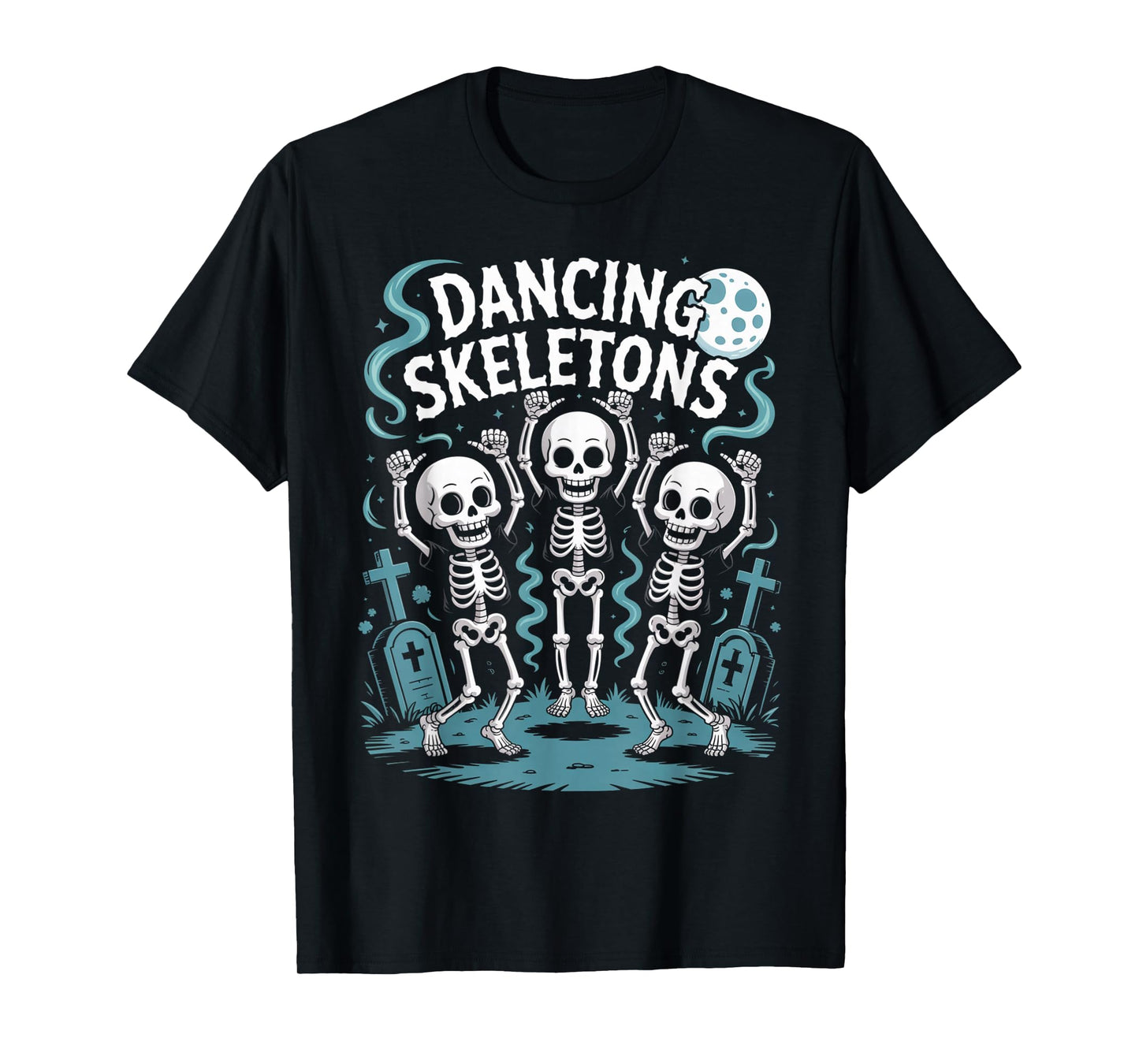 Funny Dancing Skeletons Spooky Halloween Party Cartoon T-Shirt
