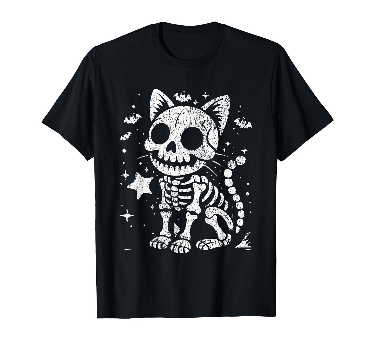 Skeleton Cat Cute Halloween Kitty Bones Spooky Cat Lover T-Shirt