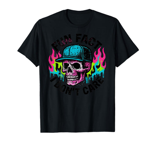 (ON Back) Fun Fact I Don't Care Funny Skeleton Humor Quote T-Shirt