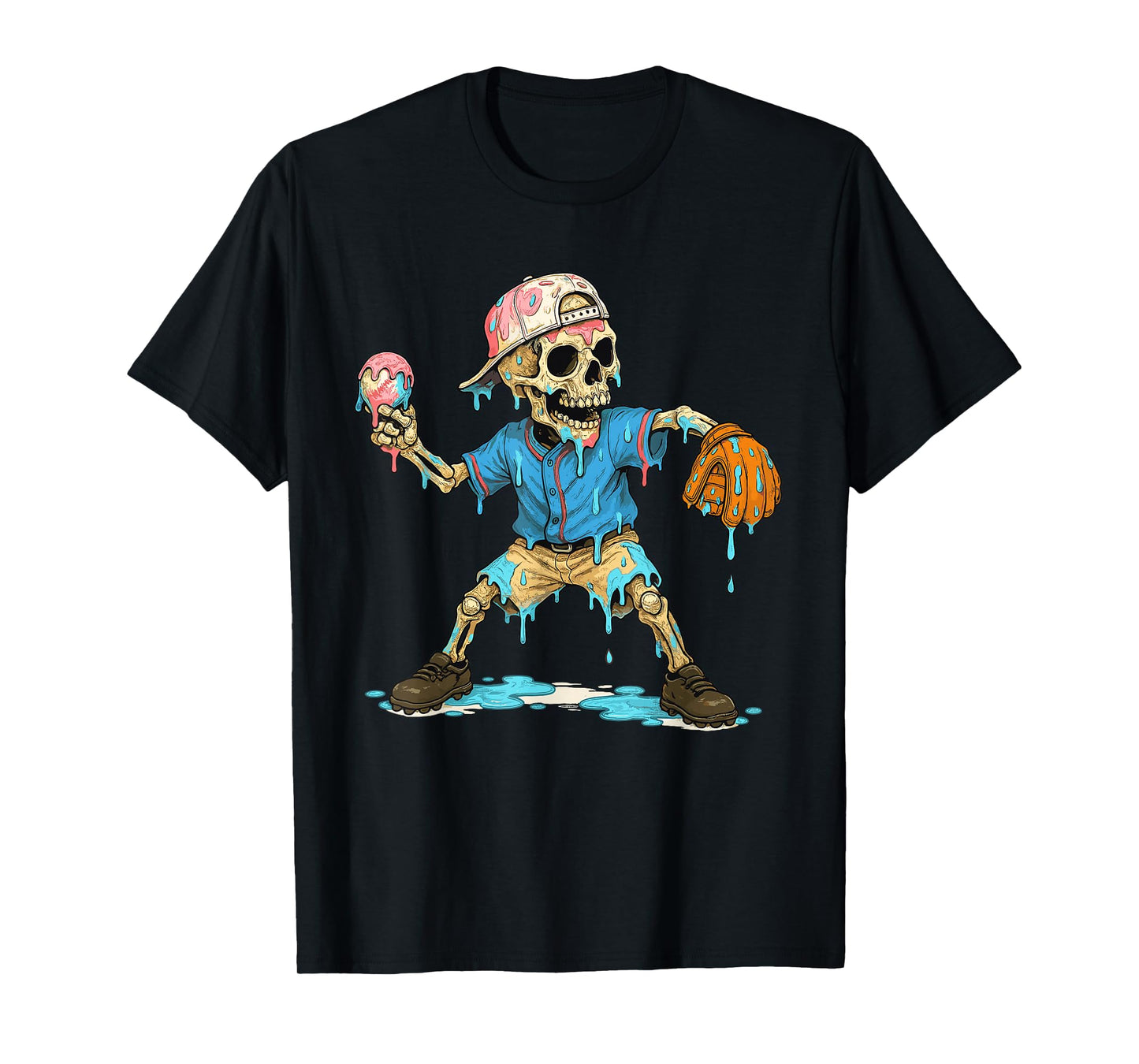 Funny Baseball Skeleton Ice Cream Drip Baseball Boys Youth T-Shirt
