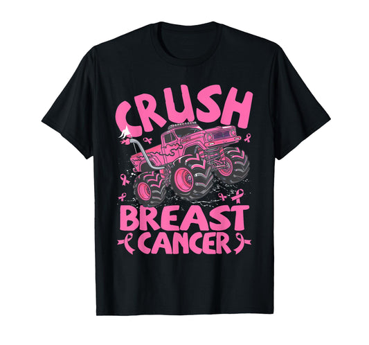 Crush Breast Cancer Awareness Monster Truck Toddler Boy Kids T-Shirt