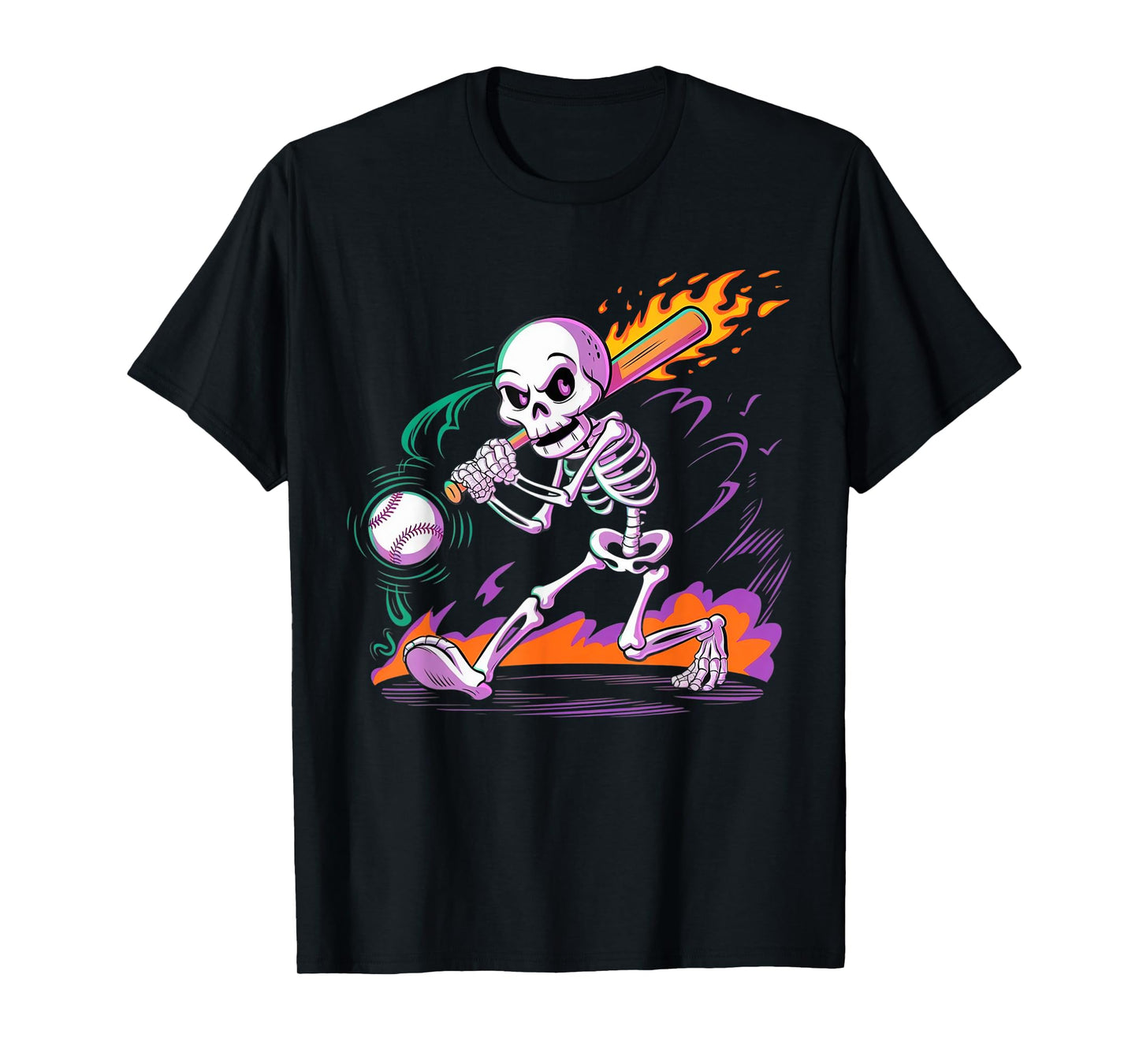 Funny Skeleton Batting Baseball Halloween Costume Spooky T-Shirt