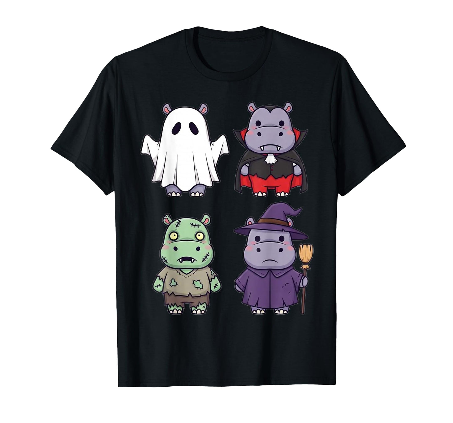 Funny Hippo Ghost Witch Zombie Halloween Costume Boys Girls T-Shirt
