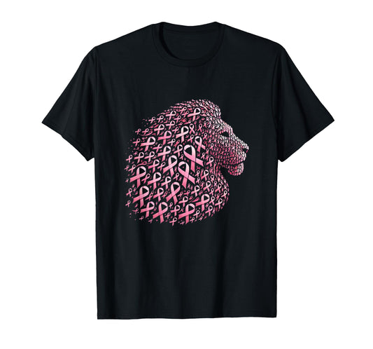 Cute Lion Pink Ribbon Breast Cancer Awareness October Month T-Shirt