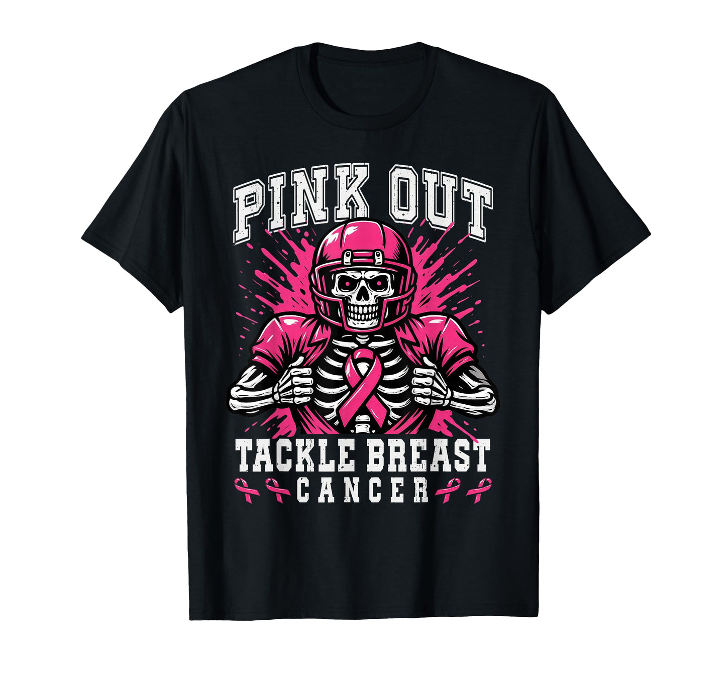 Skeleton Pink Out Tackle Breast Cancer American Football T-Shirt