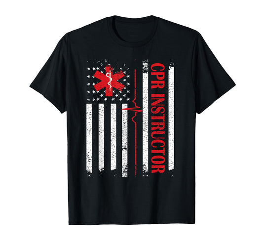 CPR Instructor American Flag EMS First Aid AED Certified CPR T-Shirt