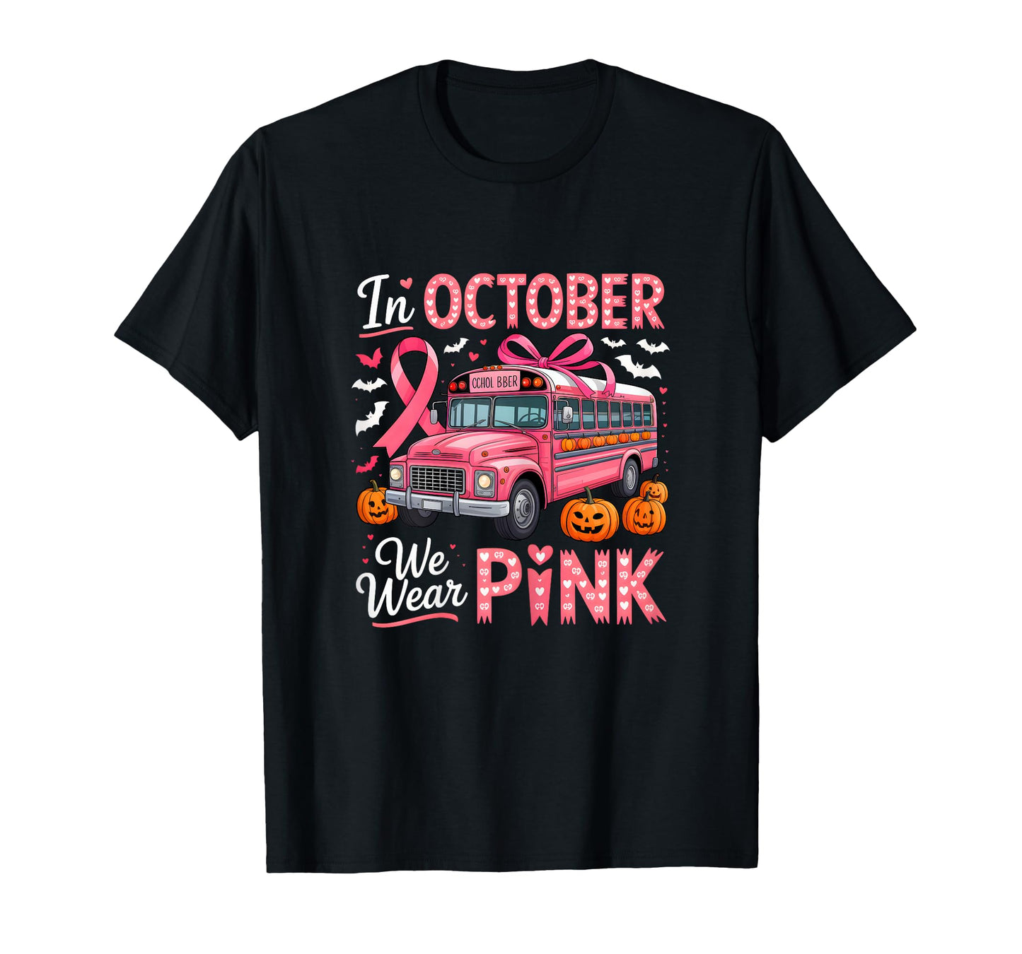 Funny Breast Cancer Awareness School Bus Driver Pink Ribbon T-Shirt