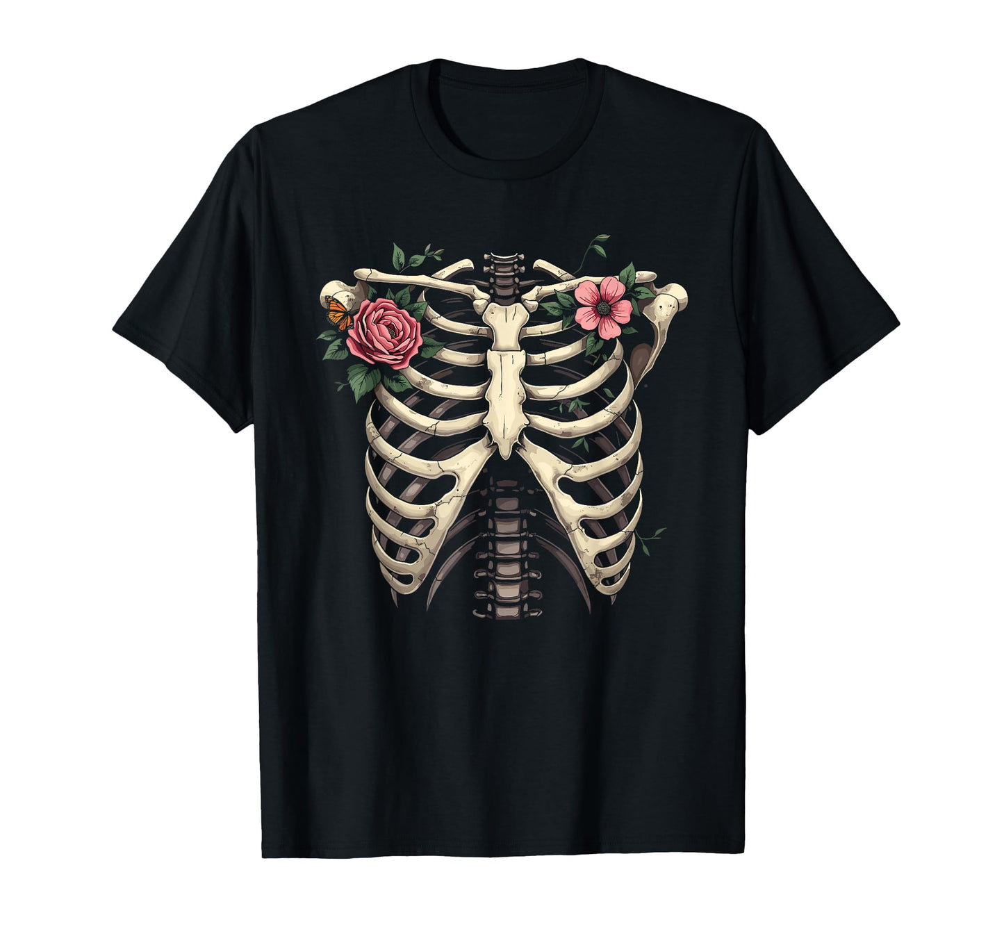 Skeleton Ribcage with Rose Halloween T-Shirt