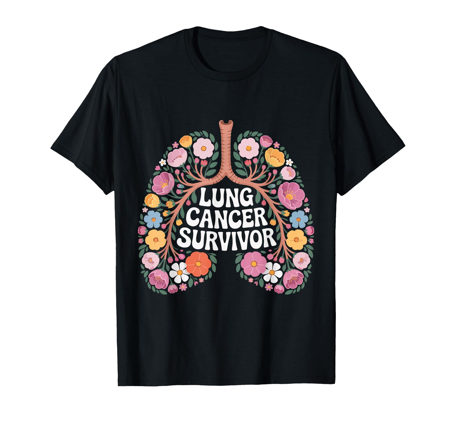 White Ribbon Floral Lungs Lung Cancer Survivor Awareness T-Shirt