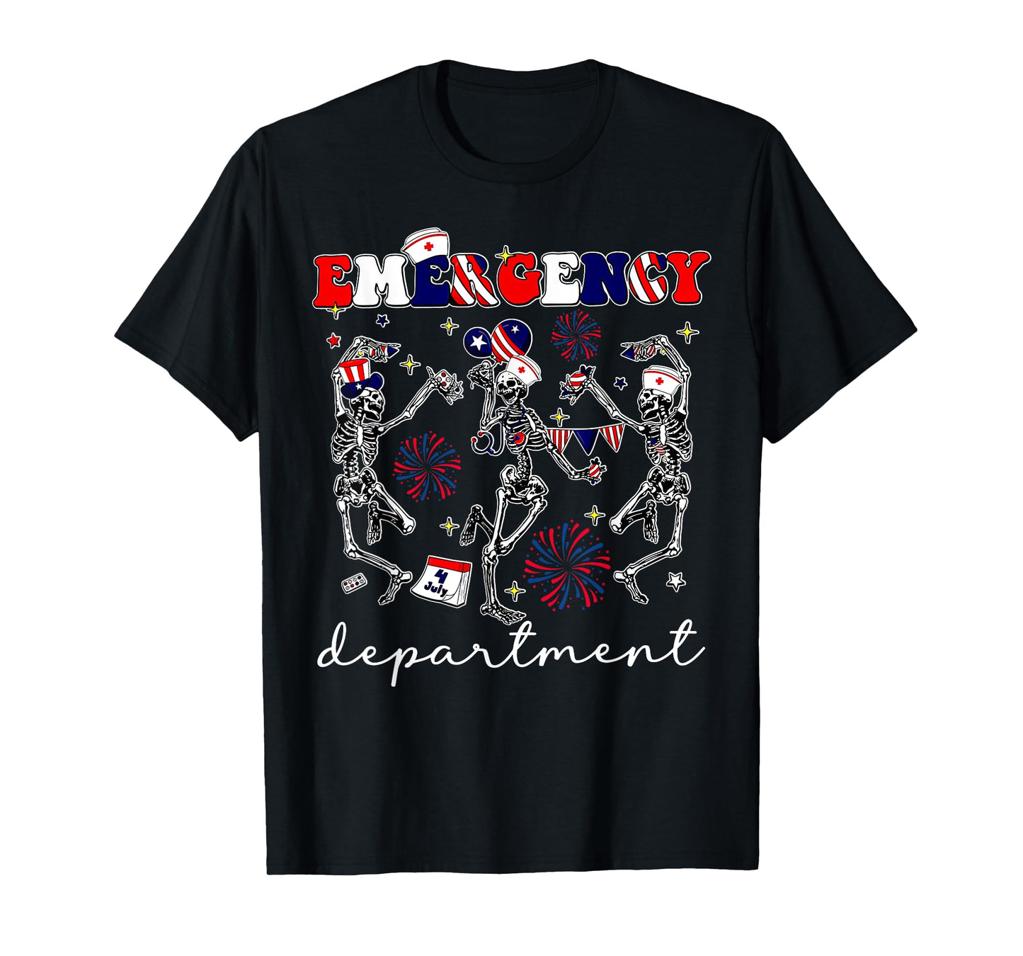 Emergency Department Skeleton Dancing ER Nurse 4th Of July T-Shirt