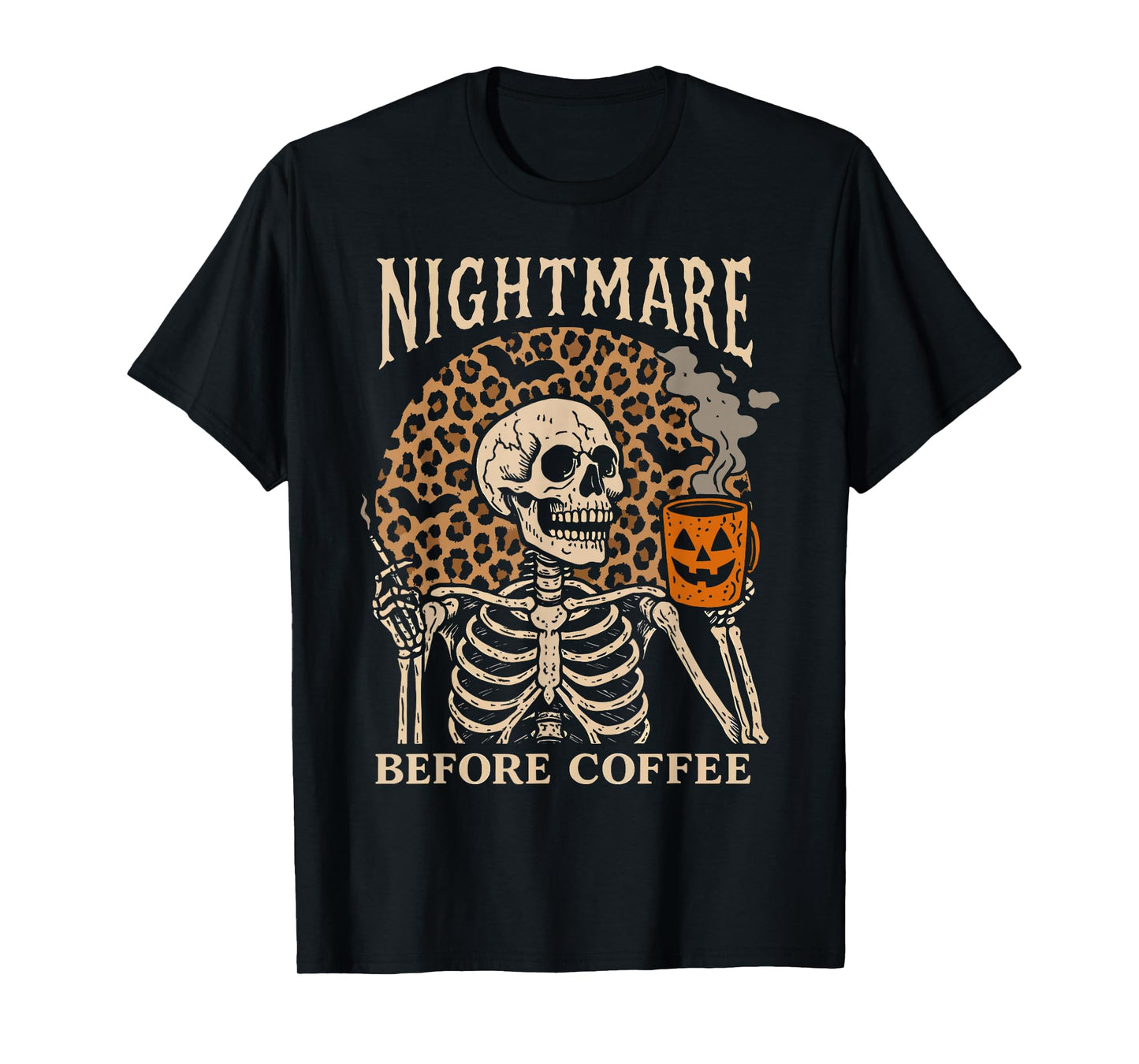 Halloween Skeleton Nightmare Before Coffee Spooky Season T-Shirt