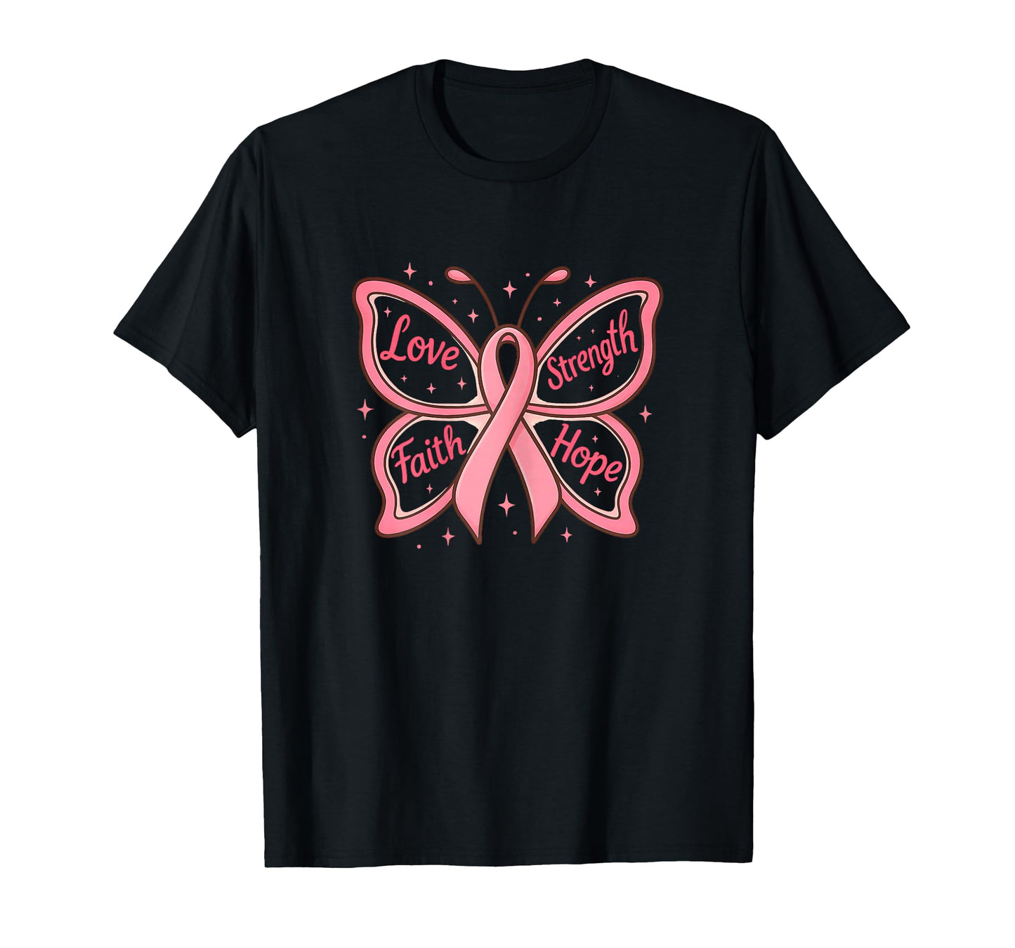 Breast Cancer Awareness Women Encouraging Butterfly Ribbon T-Shirt