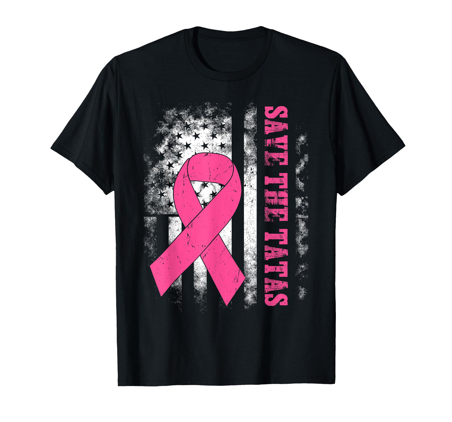 Save The Tatas Breast Cancer Awareness USA Flag Pink Ribbon T-Shirt
