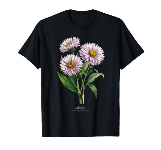 Aster Flower Scientific Name Vintage Illustration Flowers T-Shirt