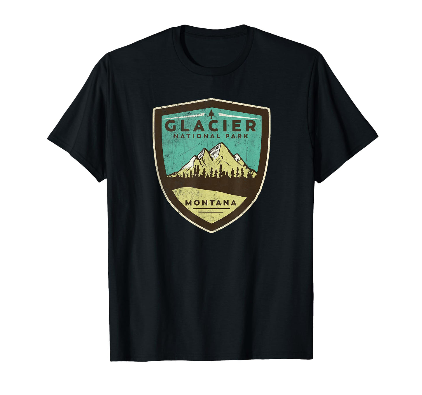 Retro Glacier National Park Montana Mountains Vintage Badge T-Shirt