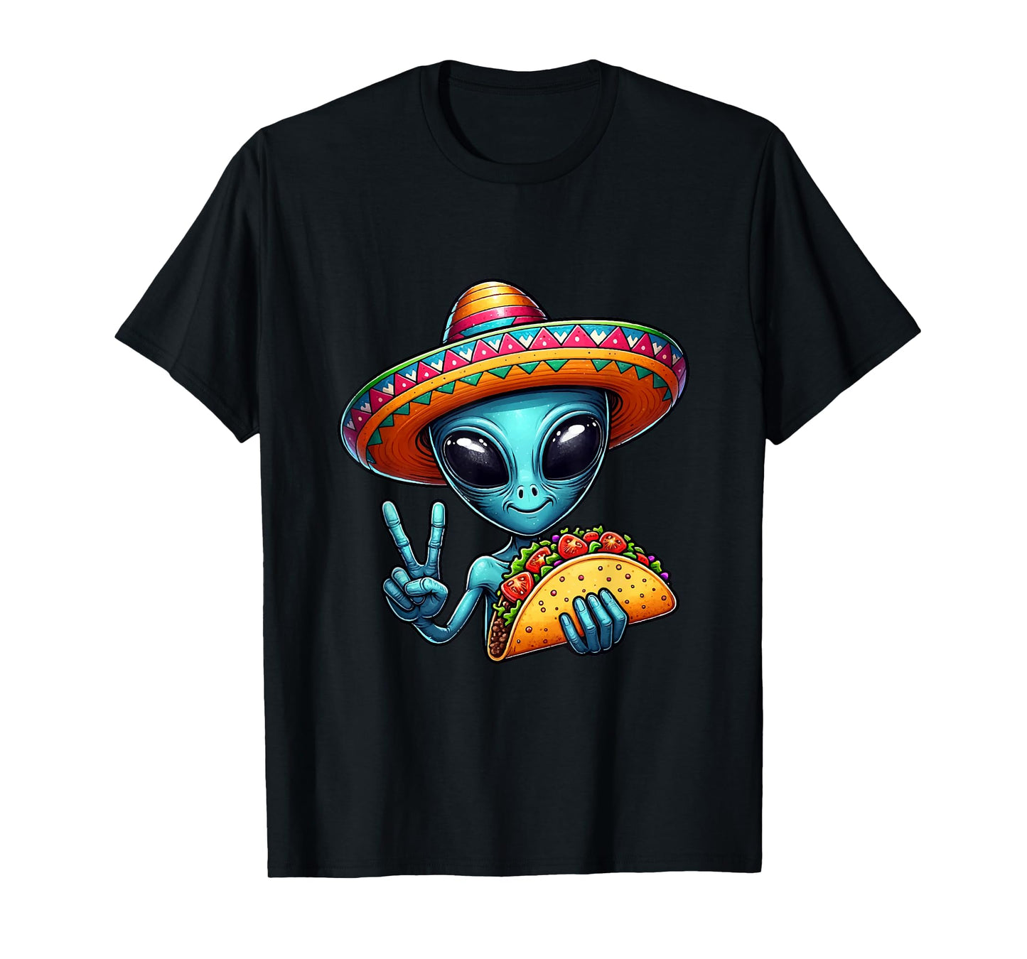 Alien Eating Taco Cinco De Mayo Sombrero Mexican Fiesta T-Shirt