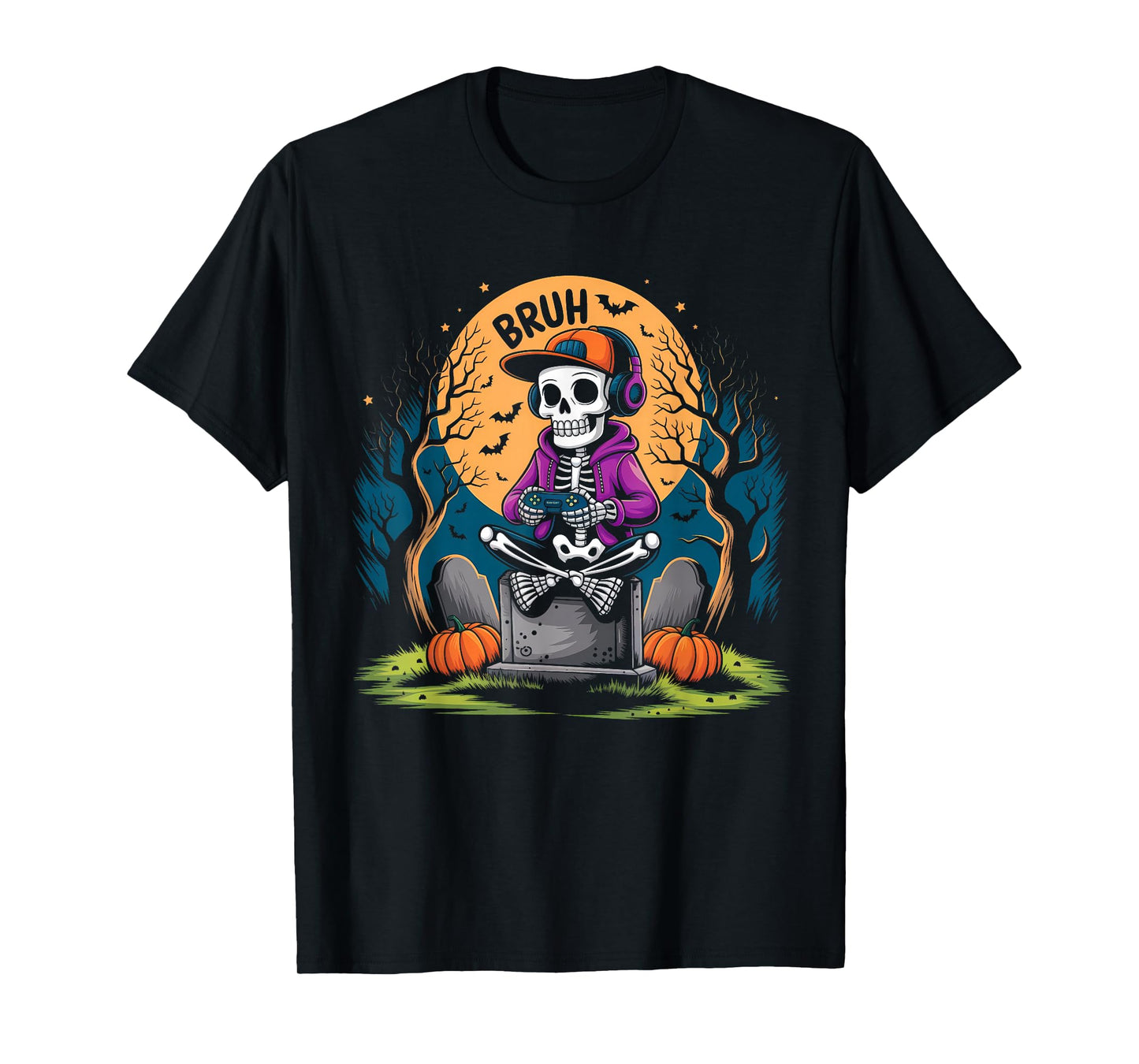 Halloween Skeleton Video Gaming Gamer Men Youths Boys Teens T-Shirt
