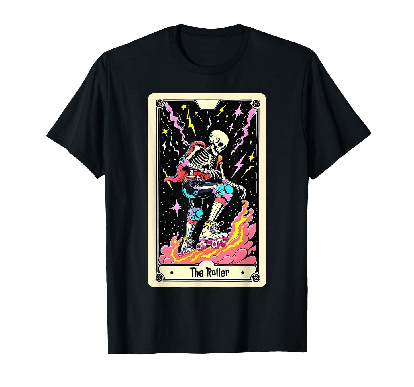 Roller Skeleton Tarot Card Skates Skating Halloween Witch T-Shirt