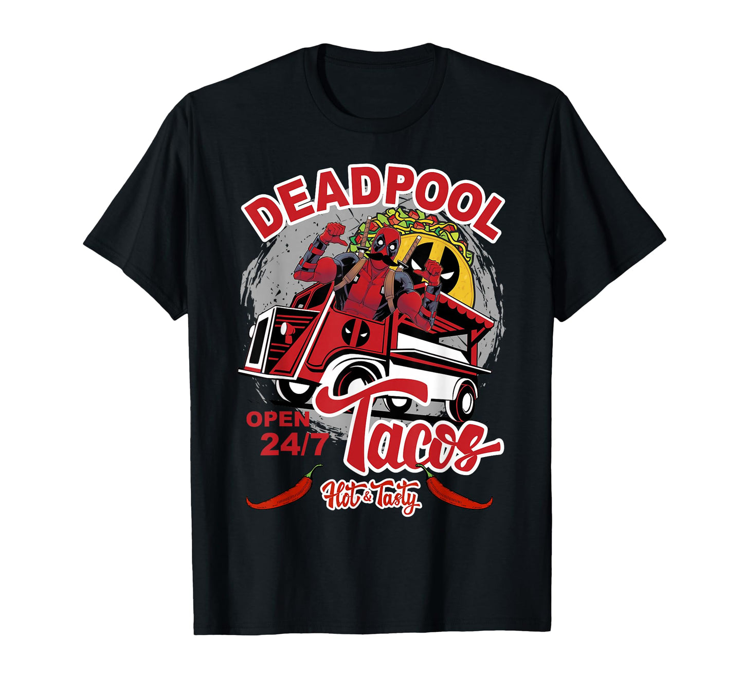 Marvel Deadpool Tacos Hot & Tasty Graphic T-Shirt T-Shirt