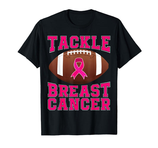 Tackle Cancer Pink Ribbon Football Breast Cancer Awareness T-Shirt