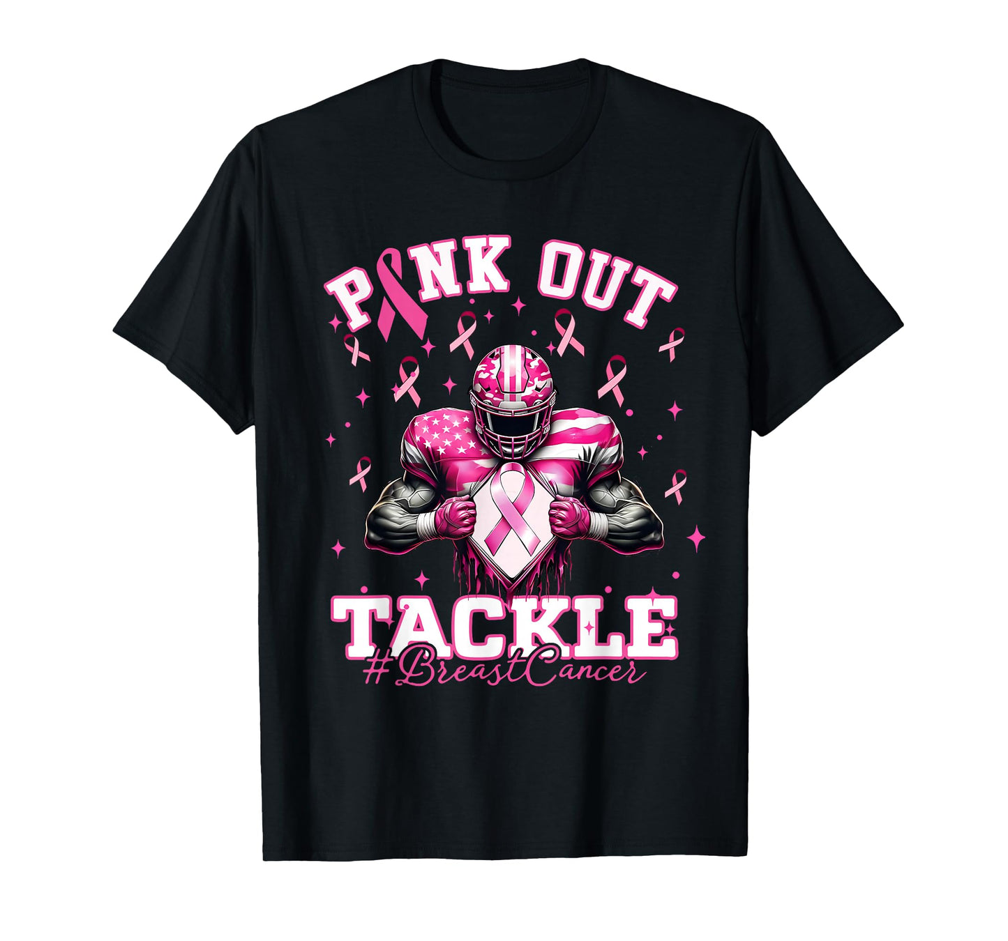 Pink Out Tackle Breast Cancer Football Pink Ribbon Womens T-Shirt