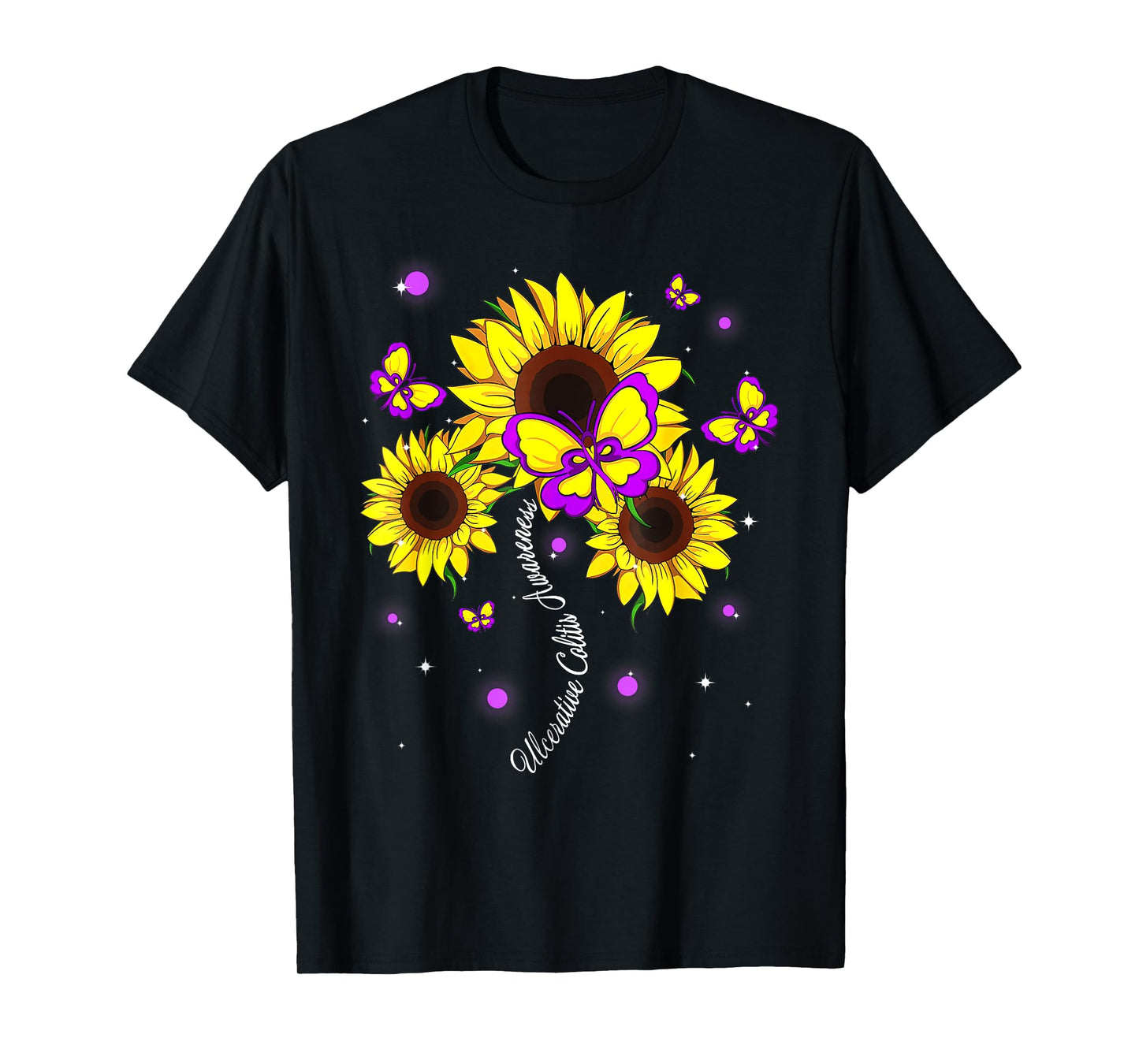 Ulcerative Colitis Awareness Sunflower Butterfly Ribbon T-Shirt