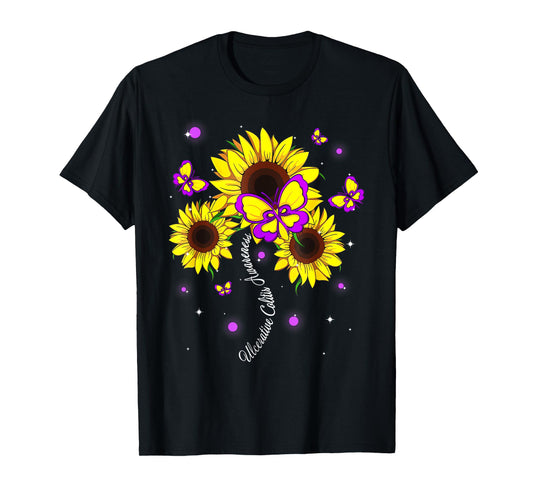 Ulcerative Colitis Awareness Sunflower Butterfly Ribbon T-Shirt