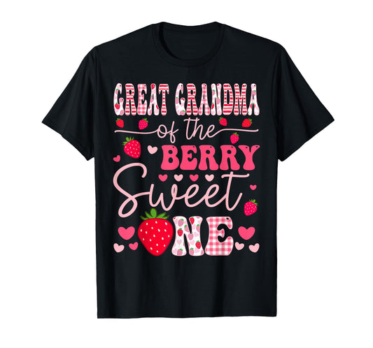 Great Grandma Of The Berry Sweet One Strawberry Groovy T-Shirt