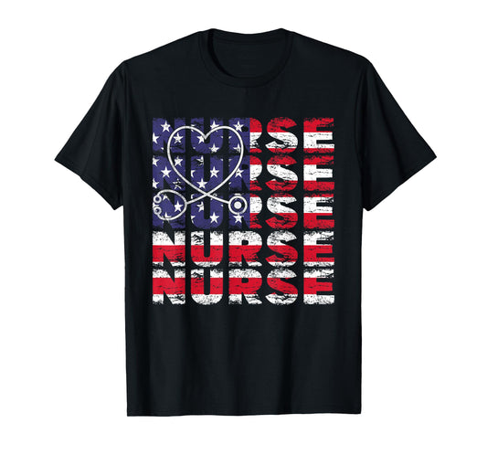 4th Of July Nurse American Flag Nursing USA Patriotic Women Kids Men T-Shirt