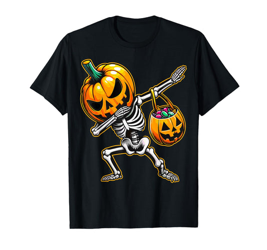 Dabbing Skeleton Pumpkin Candy Funny Halloween T-Shirt