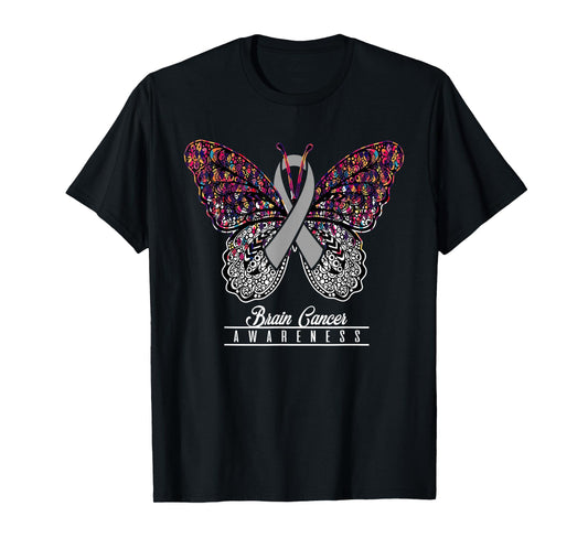 Brain Cancer Awareness Shirt Butterfly Lovers Gifts T-Shirt