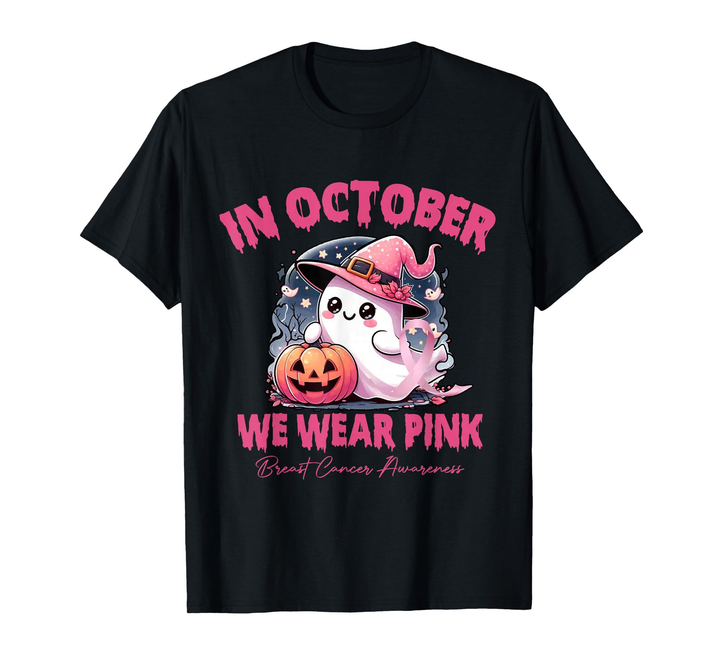 In October We Wear Pink Ghosts Breast Cancer Awareness T-Shirt