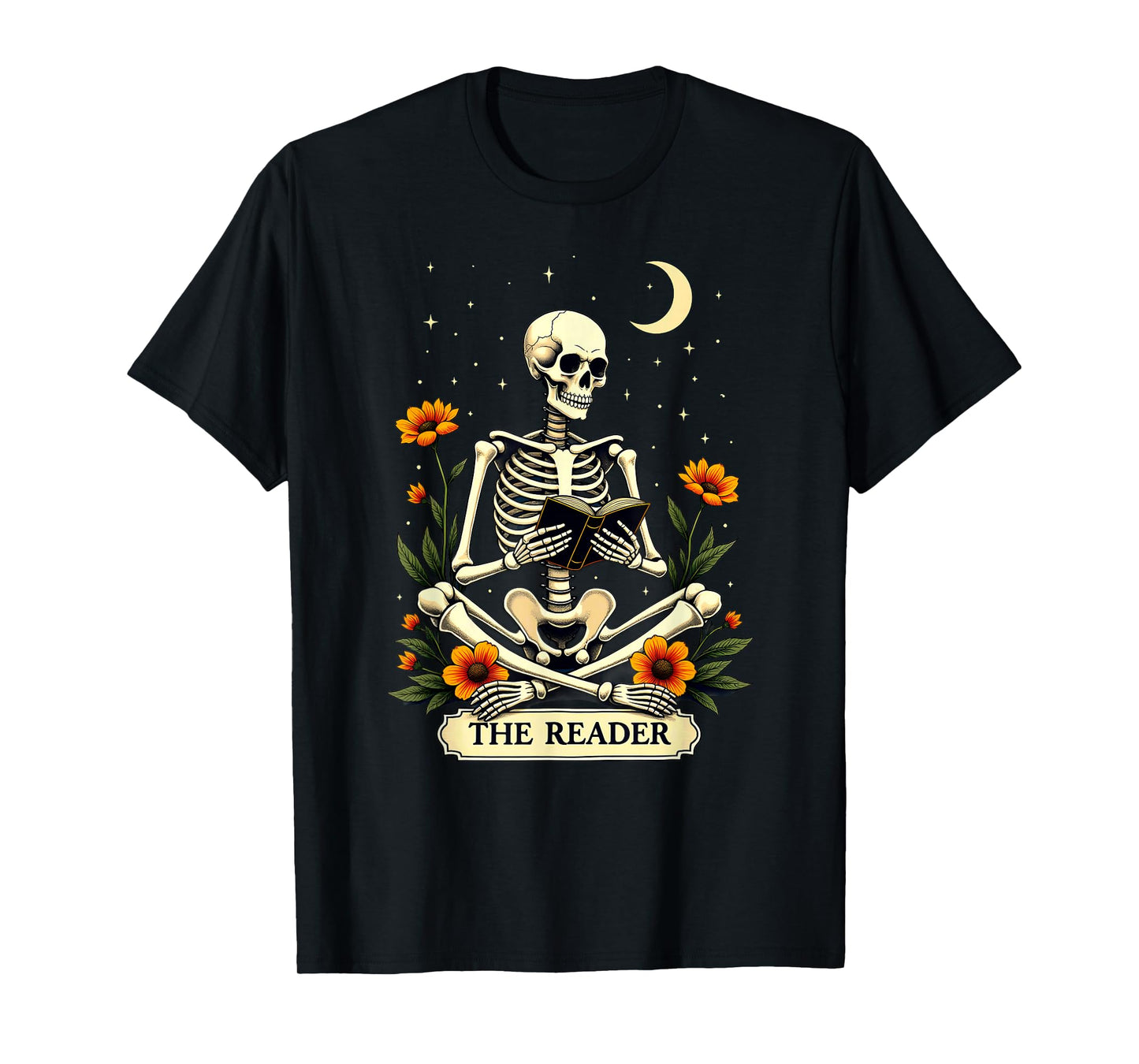 Floral Tarot Card The Reader Skeleton Bookworm Librarian T-Shirt