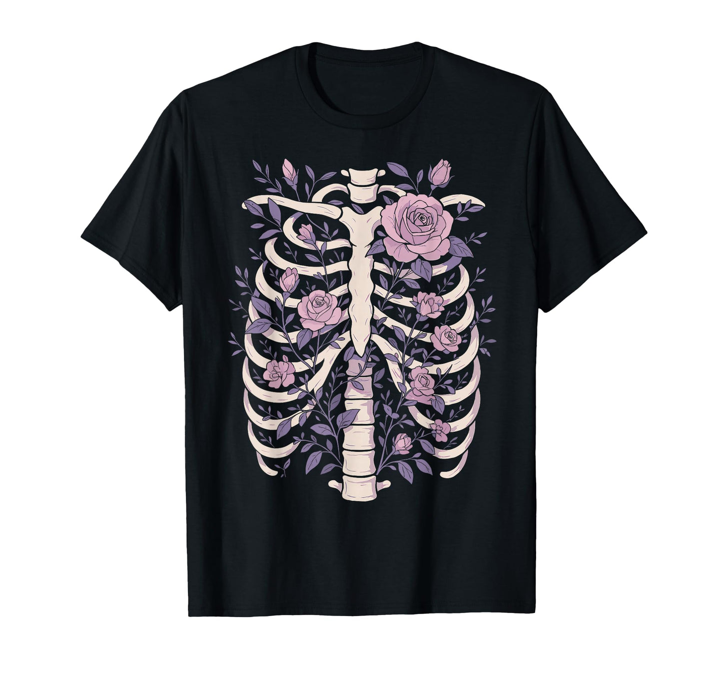 Skeleton Ribcage Flowers Pastel Goth Halloween Costume T-Shirt