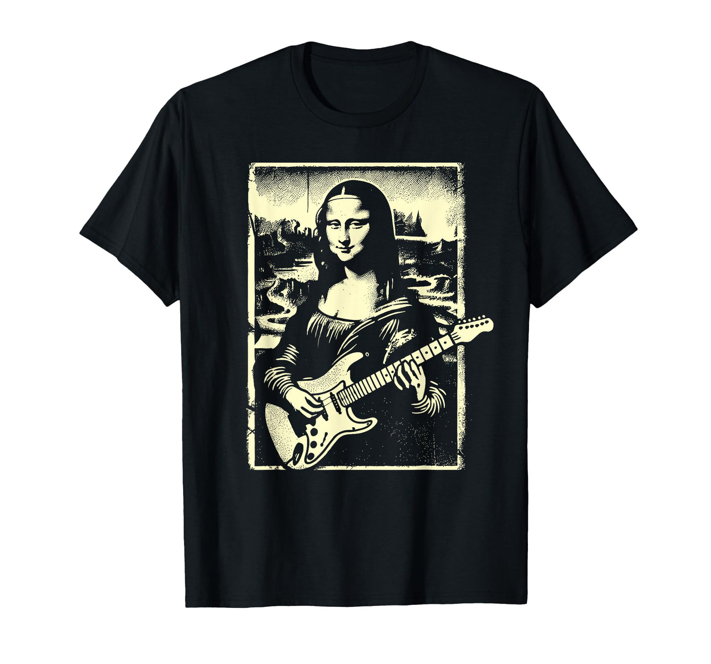 Mona Lisa Guitar Music Teacher Novelty Funny Electric Guitar Men Women Girls Kids T-Shirt