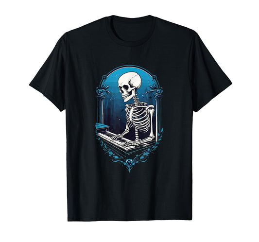 Dead Pianist Art Goth Piano Player Skeleton Musician Graphic T-Shirt