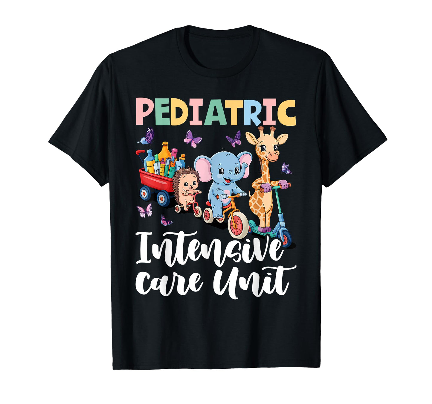 Pediatric Intensive Care Unit Cute Animals Groovy PICU Nurse T-Shirt