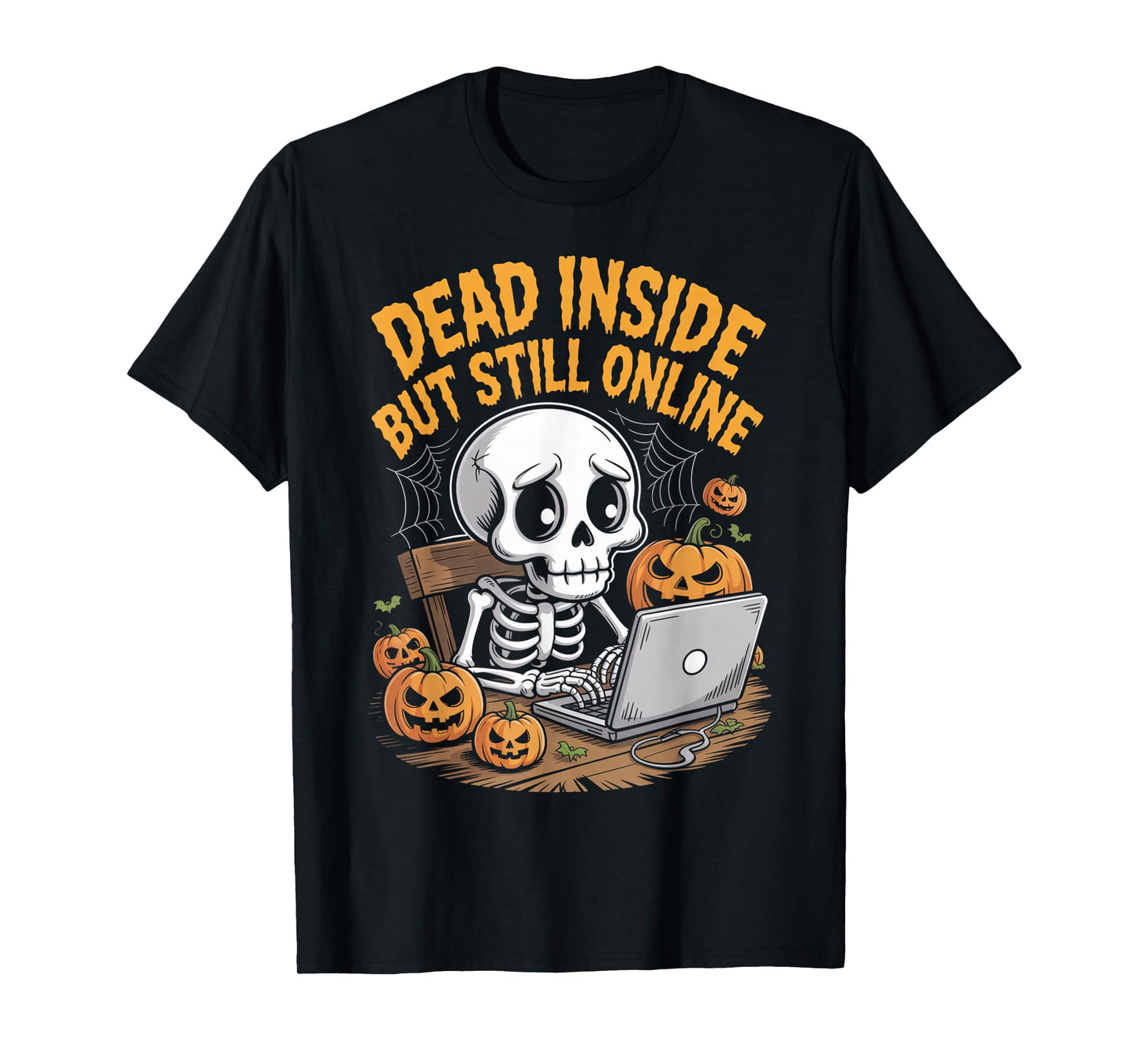 Skeleton Gamer Dead Inside Still Online Funny Halloween Men T-Shirt