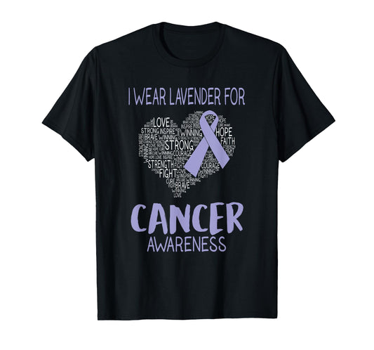 I Wear Lavender For Cancer Awareness - Cancer Ribbon T-Shirt