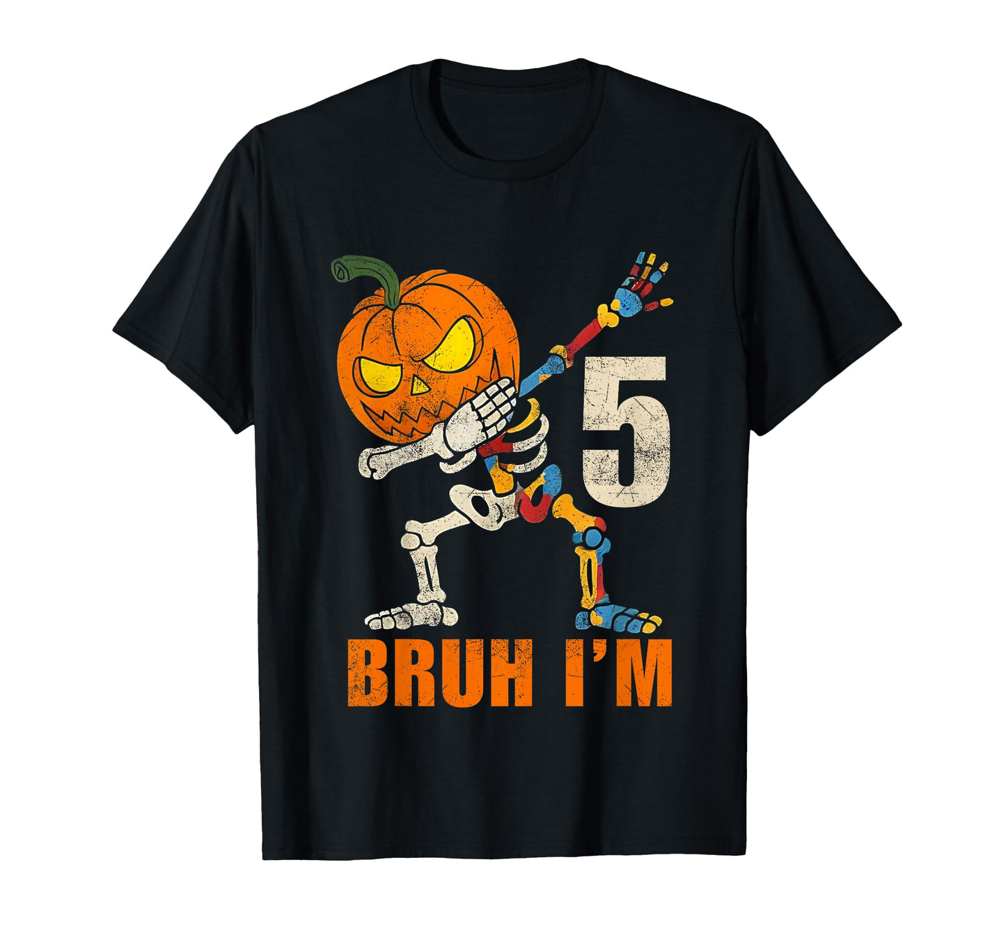 Kids Bruh I’m 5 Skeleton Autism Awareness Dabbing Halloween Boys T-Shirt