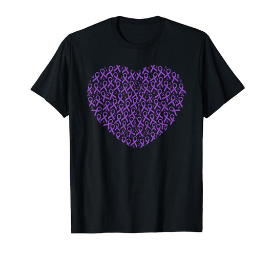 Pancreatic Cancer Awareness Purple Ribbon Heart Gift Support T-Shirt