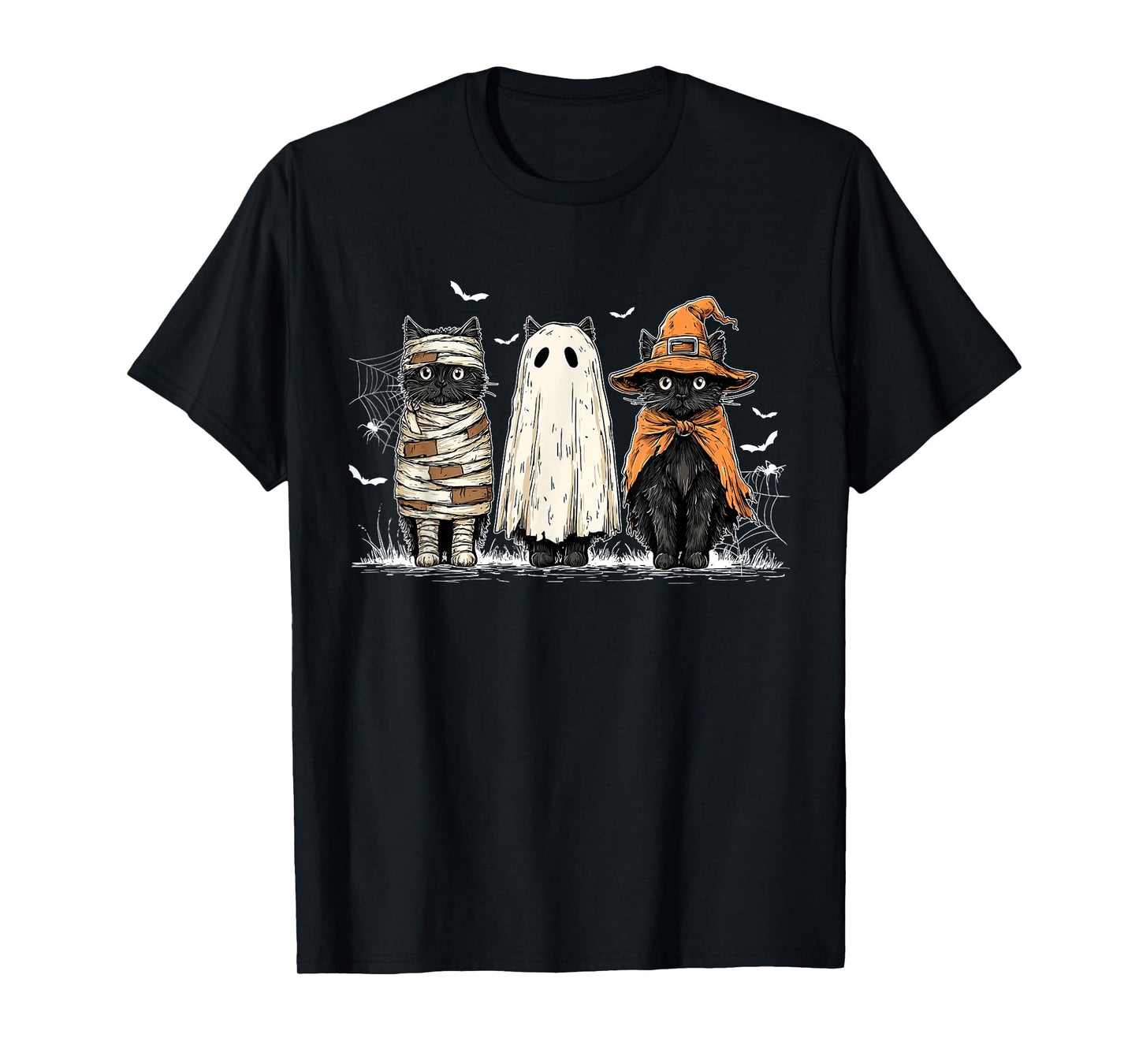 Black Cat Ghost Witch Pumpkin Halloween Costume Men Women T-Shirt