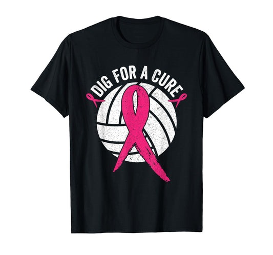 Dig For Cure Ribbon Volleyball Breast Cancer Awareness Pink T-Shirt